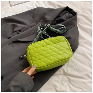 Bright green quilted PU leather crossbody bag with chic woven strap and square design