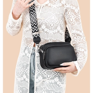 Women Fashion Litchi PU Leather Camera Bag Wide Geometric Strap Crossbody Shoulder Handbag Zipper Daily Purse For Women