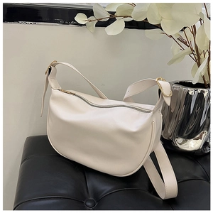 Minimalist creamy white PU leather hobo bag with adjustable strap and gold hardware