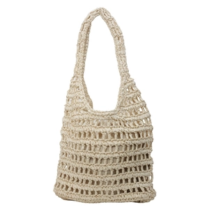 Fashionable beige crochet straw hobo handbag with hollow woven pattern for women