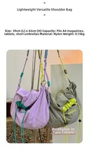 Spécifications détaillées d'un sac fourre-tout léger en nylon avec dimensions et capacité