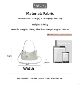 Size guide for fabric crossbody bag showing 24cm width with detailed dimensions