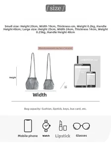 Tableau des tailles pour sac seau matelassé en similicuir avec dimensions et capacité