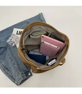 Top view of spacious canvas tote bag interior with multiple pockets and large storage space