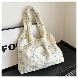 Women Trendy Lace Butterfly Print Tote Bag Large Capacity Casual Shoulder Bag Everyday Simple Versatile Shopping Travel Handbag