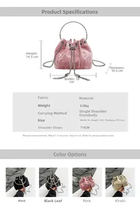 Size chart and specifications for the fabric crossbody bag with dimensions and strap length