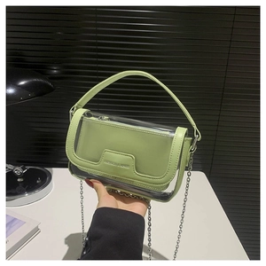 Modische hellgrüne transparente PVC Umhängetasche mit PU-Leder und Metallkette