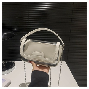Schicke 2-in-1 weiße PU-Handtasche mit transparenter PVC-Schicht und silberner Kette