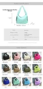 Detailed size chart and multi-color options for the large quilted cotton puffer tote bag