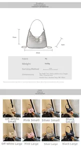 Size chart showing dimensions of the PU leather crossbody bag with bow hardware detail