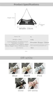 Detailed size chart and multi-color options for the trendy PU leather baguette handbag