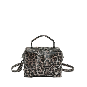 Minimalist leopard print PU leather crossbody bag with top handle and detachable strap