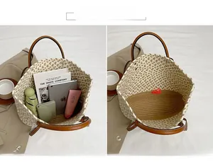 Detail view of large capacity bohemian woven tote bag showing spacious inner storage space