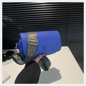 Damen Minimalistische PU Leder Umhängetasche Retro Boho Breiter Gurt Crossbody Tasche Lässig Lychee Muster Kleine Tasche