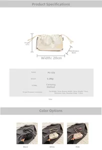Detail specifications of silk PU crossbody bag showing dimensions and floral embroidery