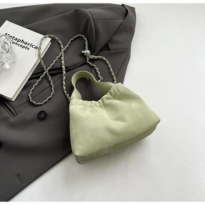 Women's PU Leather Ruched Shoulder Bag Elegant Cloud Crossbody Bag With Large Beads Decoration And Chain Strap Daily Handbag