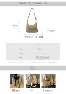 Detailed chart showing size and specifications of the woven straw beach handbag