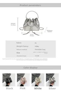 Detailed size chart and specifications for the minimalist PU leather drawstring bucket bag