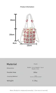 Detailed size specifications for handmade beaded bucket bag with floral patterns