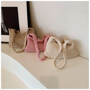 Women Knitted Shoulder Bag Urban Minimalist Hobo Bag Woven Crochet Handbag Soft Daily Tote For Vacation Casual Shopping