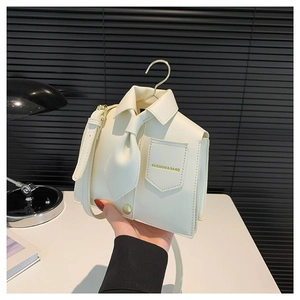 Sac à Bandoulière en Cuir PU Design Créatif de Chemise pour Femmes Sac à Bandoulière de Mode Avec Cravatte et Poignée de Cintre