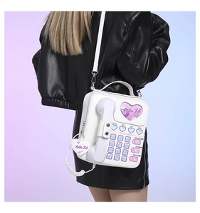 Détail du sac bandoulière téléphone vintage créatif en PU blanc avec boutons en forme de cœur