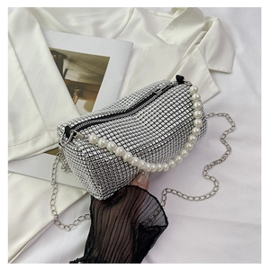 Sac à Bandoulière Baril De Luxe Pour Femmes Avec Strass Poignée En Künstliche Perles Et Chaîne En Métal Sac De Soirée