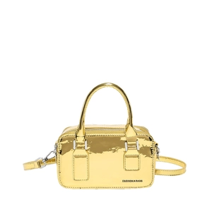 Metallic gold mirror Boston mini handbag with top handles and adjustable shoulder strap