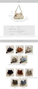 Detailed size chart and multi-color selection for cargo drawstring crossbody bucket bags