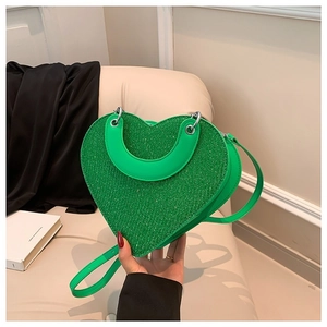 Sac à main coeur vert scintillant en cuir PU avec paillettes et bandoulière amovible