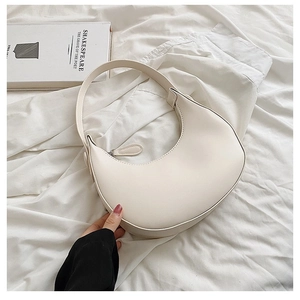 Minimalist beige PU leather hobo shoulder bag for women with smooth finish and metal zipper