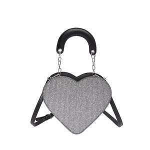 Sac à main en PU pailleté argenté en forme de cœur avec poignées et bandoulière noires