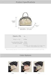 Detailed size chart showing dimensions for the PU leather floral crossbody bag