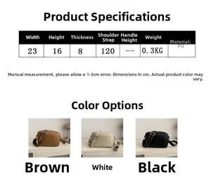 Detailed size chart and specifications for the minimalist PU leather camera crossbody bag