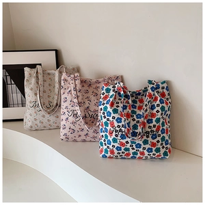 Women Casual Floral Print Canvas Tote Bag My Sunday Graphic Large Capacity Versatile Shoulder Handbag Shopping Beach Bag
