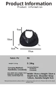 Guide des tailles du sac matelassé indiquant 19x18x6cm et une hauteur de poignée de 9cm