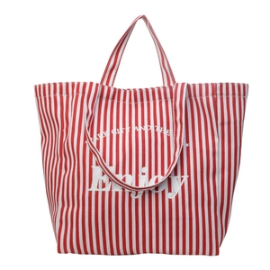 Fashion canvas tote bag with red and white stripes and Enjoy print for spring style