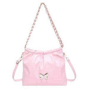 Pink PU leather shoulder bag with silver butterfly charm and adjustable chain strap
