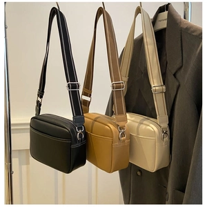 Minimalist PU leather square crossbody bags in black, tan and cream with wide straps