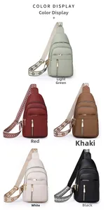 Litchi texture leather sling bags with colorful woven straps in five classic colors