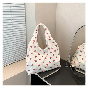Damen Cord Einkaufstasche Erdbeere Tulpe Blumen Bedruckte Umhängetasche Lässige Canvas Handtasche Große Kapazität Tragetasche