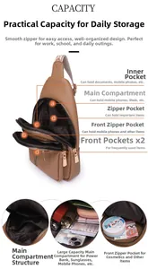 Detail view of brown textured crossbody bag showing organized storage capacity and compartments