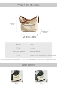 Detailed size chart and specifications for canvas crossbody bags in black and brown