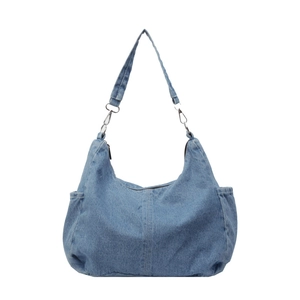Minimalistische lichtblauwe denim draagtas met verstelbare riem en zijzakken