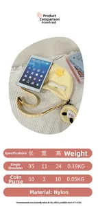 Détail du sac à bandoulière en nylon jaune avec porte-clés et iPad pour échelle de taille