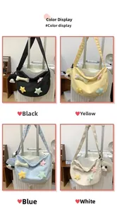 Détails des sacs bandoulière en nylon demi-lune en noir, jaune, bleu et blanc