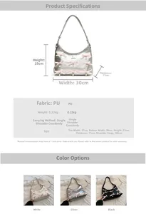 Size specifications and material details for PU leather bag with bows and pearls