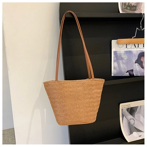 Women Woven Tote Bag Urban Minimalist Herringbone Pattern Straw Shoulder Bag Large Capacity Casual Beach Handbag Retro Top Handle Bag