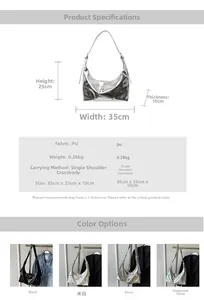 Detailed size specifications and color options for the trendy PU leather crossbody handbag