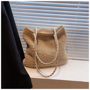 Women Large Straw Tote Bag Handwoven Shoulder Bag Summer Beach Vacation Casual Weaving Handbag Minimalist Shopping Purse